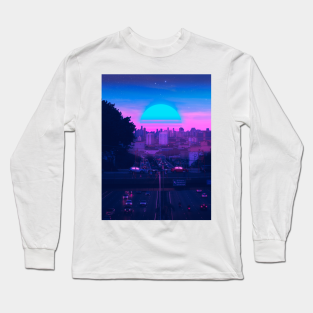 City Long Sleeve T-Shirt - Neon Night by funglazie